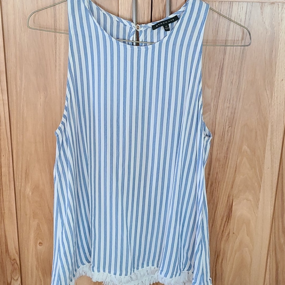 Blue/white strip nautical fringe bottom top M